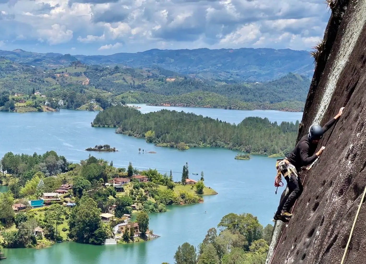 Joseph climbing above the lakes and islands of Guatapé, Colombia