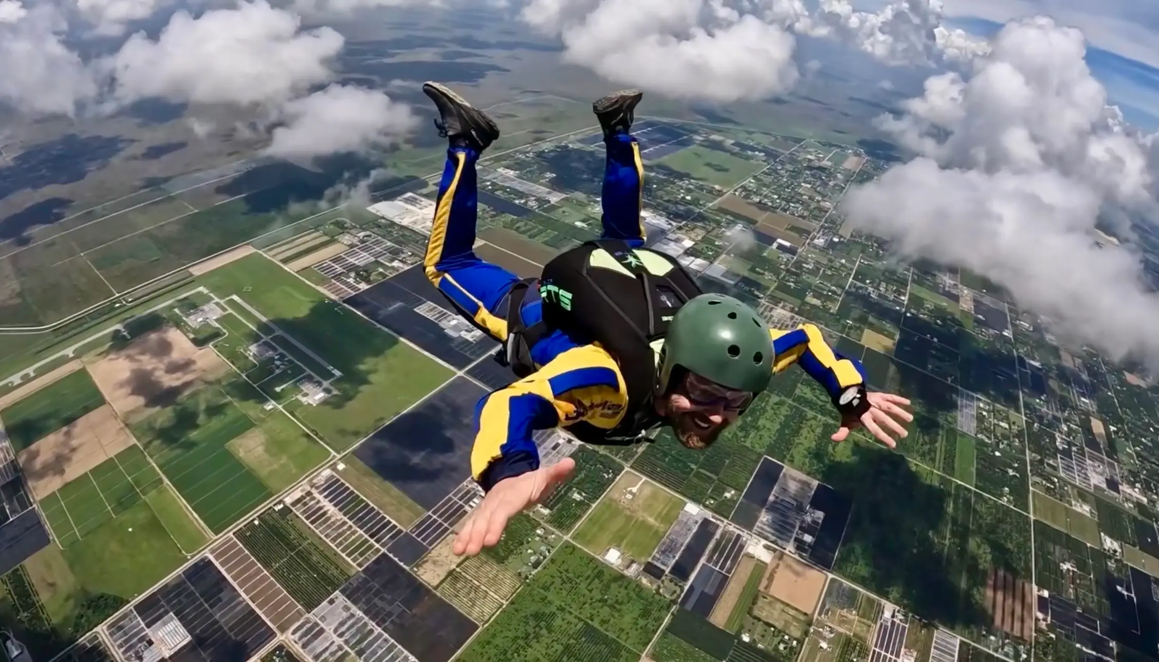 Joseph skydiving above the fields near Homestead, Florida