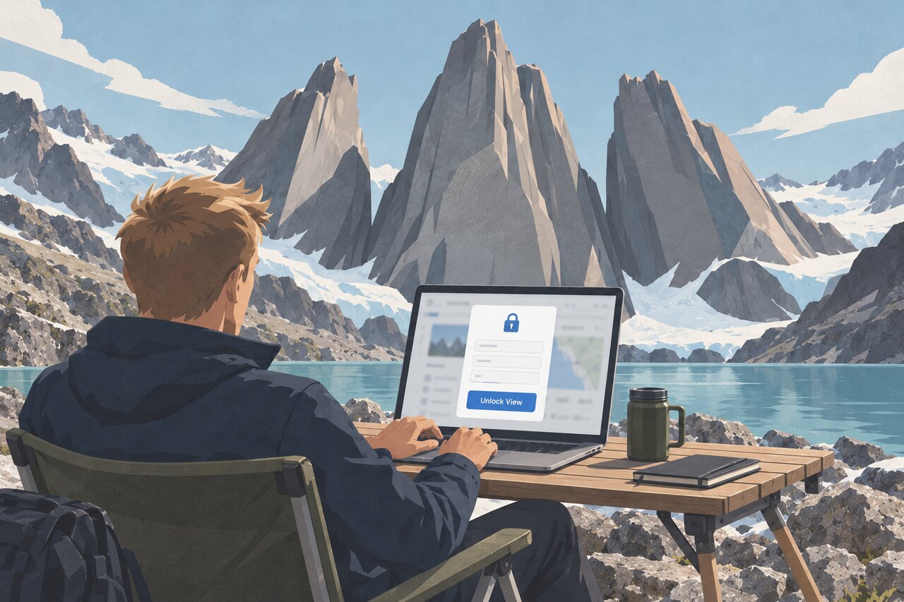 A prospect views a gated product preview on a laptop.