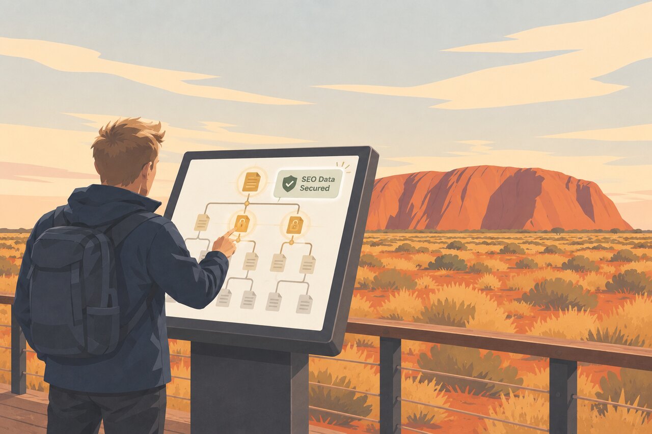 A site owner reviews secured SEO data on a site map.
